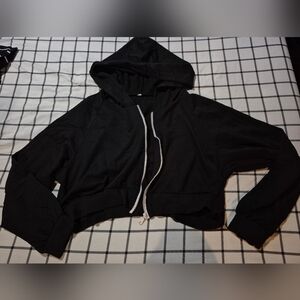 Black Cropped Hoodie with Zipper